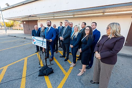 MIKE DEAL / FREE PRESS
Konrad Narth, interim Leader of the PC Party, speaks during an announcement with Wayne Balcaen (Brandon West), PC Critic for Justice, and most of the PC MLA’s gather at a boarded up 7-11 at 1871 Main Street to make an announcement about tackling property crime.
Reporter: Nicole Buffie
261007 - Wednesday, October 07, 2026.