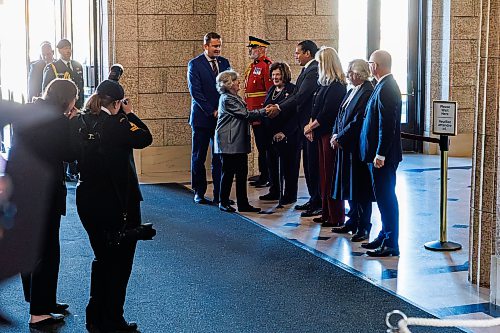 MIKE DEAL / FREE PRESS
Governor General Louise Arbour is greeted by Premier Wab Kinew as she arrives at the Manitoba Legislative Building during her first official visit to Manitoba.
During her visit, she will met with provincial officials, including the Honourable Anita R. Neville, Lieutenant Governor of Manitoba; the Honourable Wab Kinew, Premier of Manitoba; and with Indigenous leaders; Minister Will Goodon, Manitoba Metis Federation; Grand Chief Garrison Settee, Manitoba Keewatinowi Okimakanak; and CEO Gayle Gruben, Manitoba Inuit Association.
Reporter: Chris Kitching
261007 - Wednesday, October 07, 2026.