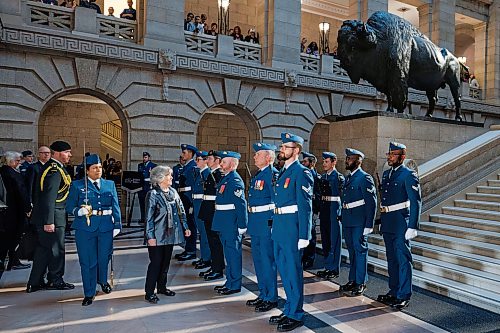 MIKE DEAL / FREE PRESS
Governor General Louise Arbour performs an inspection of the Guard of Honour as she arrives at the Manitoba Legislative Building during her first official visit to Manitoba.
During her visit, she will met with provincial officials, including the Honourable Anita R. Neville, Lieutenant Governor of Manitoba; the Honourable Wab Kinew, Premier of Manitoba; and with Indigenous leaders; Minister Will Goodon, Manitoba Metis Federation; Grand Chief Garrison Settee, Manitoba Keewatinowi Okimakanak; and CEO Gayle Gruben, Manitoba Inuit Association.
Reporter: Chris Kitching
261007 - Wednesday, October 07, 2026.