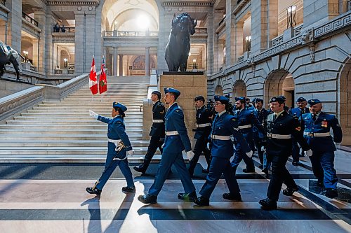 MIKE DEAL / FREE PRESS
The Guard of Honour moves into place for the arrival of Governor General Louise Arbour.
Governor General Louise Arbour arrives at the Manitoba Legislative Building during her first official visit to Manitoba.
During her visit, she will met with provincial officials, including the Honourable Anita R. Neville, Lieutenant Governor of Manitoba; the Honourable Wab Kinew, Premier of Manitoba; and with Indigenous leaders; Minister Will Goodon, Manitoba Metis Federation; Grand Chief Garrison Settee, Manitoba Keewatinowi Okimakanak; and CEO Gayle Gruben, Manitoba Inuit Association.
Reporter: Chris Kitching
261007 - Wednesday, October 07, 2026.