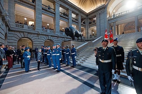 MIKE DEAL / FREE PRESS
Governor General Louise Arbour performs an inspection of the Guard of Honour as she arrives at the Manitoba Legislative Building during her first official visit to Manitoba.
During her visit, she will met with provincial officials, including the Honourable Anita R. Neville, Lieutenant Governor of Manitoba; the Honourable Wab Kinew, Premier of Manitoba; and with Indigenous leaders; Minister Will Goodon, Manitoba Metis Federation; Grand Chief Garrison Settee, Manitoba Keewatinowi Okimakanak; and CEO Gayle Gruben, Manitoba Inuit Association.
Reporter: Chris Kitching
261007 - Wednesday, October 07, 2026.