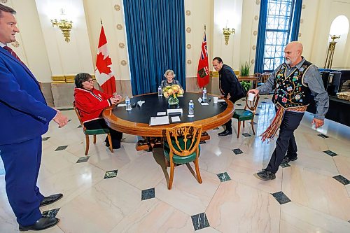 MIKE DEAL / FREE PRESS
Governor General Louise Arbour (second from left) meets Indigenous leaders during her first official visit to Manitoba.
(From left); CEO Gayle Gruben, Manitoba Inuit Association; Grand Chief Garrison Settee, Manitoba Keewatinowi Okimakanak; and Minister Will Goodon, Manitoba Metis Federation.
During her visit, she will met with provincial officials, including the Honourable Anita R. Neville, Lieutenant Governor of Manitoba; the Honourable Wab Kinew, Premier of Manitoba; and with Indigenous leaders; Minister Will Goodon, Manitoba Metis Federation; Grand Chief Garrison Settee, Manitoba Keewatinowi Okimakanak; and CEO Gayle Gruben, Manitoba Inuit Association.
Reporter: Chris Kitching
261007 - Wednesday, October 07, 2026.
