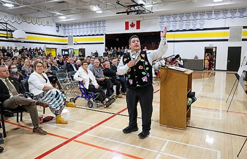 Ruth Bonneville / Free Press
Local Selkirk School renamed after Murray Sinclair
Photo of Niigaan Sinclair, son of Hon. Murray Sinclair, sharing stories about his dad at the event renaming event Wednesday.
Lord Selkirk School Division students, families, staff and community members gathered Wednesday to celebrate the renaming of the school as École Murray Sinclair Middle School.
The ceremony honoured the legacy of the late Honourable Murray Sinclair, who called Selkirk home and whose work had a lasting impact on justice and reconciliation in Canada.
The event included remarks from members of the Sinclair family, traditional drumming and dance performances, and a group photo beneath the school’s new sign.
Oct 7th, 2026