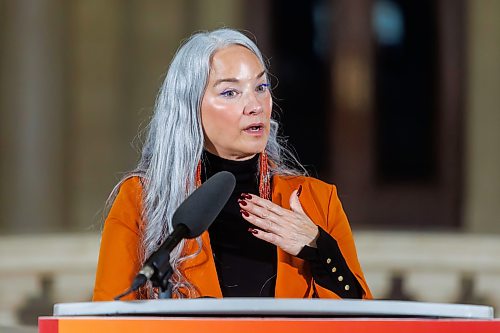 MIKE DEAL / FREE PRESS
Families Minister, Nahanni Fontaine, scrums with the media after Question Period in the Manitoba Legislature Tuesday afternoon.
Reporter: Carol Sanders
260929 - Tuesday, September 29, 2026.