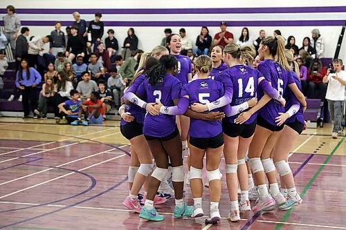 The Vincent Massey Vikings celebrate their victory against the Stonewall Rams in the Viking Classic on Friday. (Tim Smith/The Brandon Sun)
