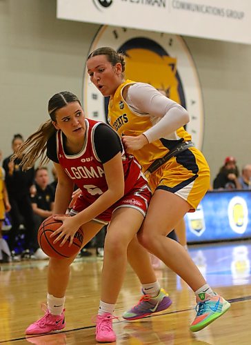 Brandon University's Jessie Sumner, right, defends during pre-season women's basketball action against the Algoma Thunderbirds at the Healthy Living Centre on Friday. (Thomas Friesen/The Brandon Sun)