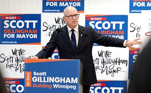 Ruth Bonneville / Free Press

Local Gillingham presser

Incumbent Winnipeg Mayor Scott Gillingham urged voters to evaluate his campaign commitments alongside his first-term record during a news conference at his campaign headquarters on Friday.

Oct 9th,,  2026