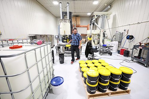 Ruth Bonneville / Free Press
Biz- Morris Ecopoxy
Ecopoxy blend-master Brian Maendel, fills pails of commercial use product at Oak Bluff Hutterite Colony.
Business feature story on Ecopoxy: Tour of Ecopoxy, a epoxy resin business owned by the Oak Bluff Hutterite Colony near Morris Manitoba. For a 49.8 feature on the boom in Hutterite manufacturing over the past decade.
EcoPoxy is a Canadian farm-based company that produces bio-based epoxies for many uses.
Story by Gabby
Oct 9th, 2026