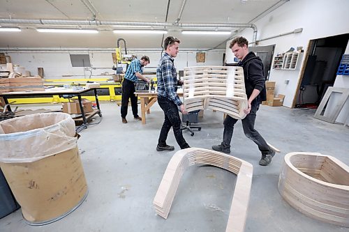 Ruth Bonneville / Free Press
Biz- Morris Ecopoxy
Ecopoxy woodworker, Dean Maendel and Jacob Maendel, move stacks of chairs made in the woodshop reclaimed at Oak Bluff Hutterite Colony.
Business feature story on Ecopoxy: Tour of Ecopoxy, a epoxy resin business owned by the Oak Bluff Hutterite Colony near Morris Manitoba. For a 49.8 feature on the boom in Hutterite manufacturing over the past decade.
EcoPoxy is a Canadian farm-based company that produces bio-based epoxies for many uses.
Story by Gabby
Oct 9th, 2026