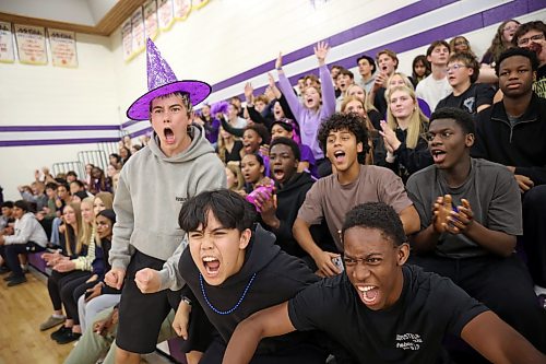 Fans celebrate as the Vincent Massey Vikings score a point during their match against the Dr. Martin LeBoldus High School Golden Suns during the Viking Classic High School Varsity Volleyball Tournament at VMHS on Friday.
(Tim Smith/The Brandon Sun)