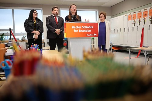 Education and Early Childhood Learning Minister Tracy Schmidt speaks during a press conference at Maryland Park School to announce the opening of the school expansion on Friday. The expansion increases the school capacity to 900 and adds 14 new classrooms. (Tim Smith/The Brandon Sun)