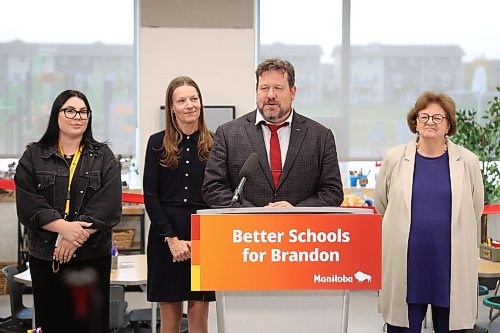 Minister of Municipal and Northern Relations and Brandon East MLA Glen Simard speaks during a press conference at Maryland Park School to announce the opening of the school expansion on Friday. The expansion increases the school capacity to 900 and adds 14 new classrooms. (Tim Smith/The Brandon Sun)