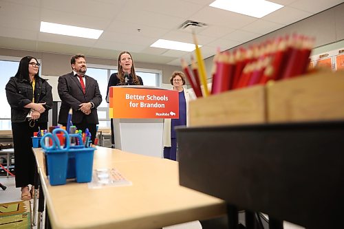 Education and Early Childhood Learning Minister Tracy Schmidt speaks during a press conference at Maryland Park School to announce the opening of the school expansion on Friday. The expansion increases the school capacity to 900 and adds 14 new classrooms. (Tim Smith/The Brandon Sun)