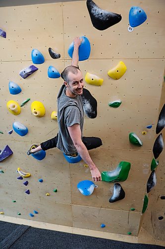 BROOK JONES/FREE PRESS
David Kalmakoff, 30, who recently opened a small bouldering facility called the Kal Climbing Gym at 222 St. Mary's Rd. in Winnipeg, Man., is pictured climbing on the afternoon of Oct. 9, 2026.