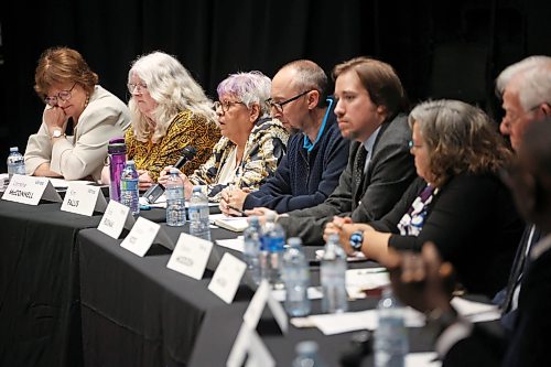 Brandon School Division Trustee candidate Kim Fallis answers a question as the candidates take part in the School Division Trustee Candidate Forum, hosted by the Brandon Teachers’ Association and CUPE Local 737, at the Evans Theatre at Brandon University on Tuesday evening. 
(Tim Smith/The Brandon Sun)