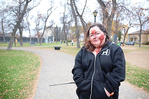 The 2026 Brandon Zombie Walk proprietor Angel Robbins stands in Stanley Park on Sunday afternoon. (Abiola Odutola/The Brandon Sun)