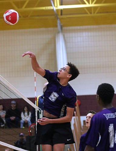 Nathaniel Goertzen attacks for the Vikings during the second set. (Thomas Friesen/The Brandon Sun)