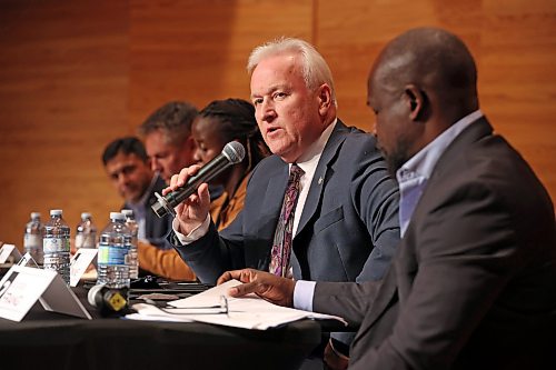 Brandon City Council Ward 2 candidate Deveryn Ross speaks during the first of two Brandon City Councillor candidate debates on Wednesday evening at Brandon University’s Lorne Watson Recital Hall. The first debate featured candidates from Ward 5 and Ward 2.
(Tim Smith/The Brandon Sun)