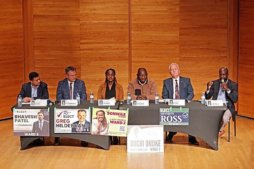 Brandon City Council Ward 2 candidate Sunday Frangi speaks during the first of two Brandon City Councillor candidate debates on Wednesday evening at Brandon University’s Lorne Watson Recital Hall. The first debate featured candidates from Ward 5 and Ward 2.
(Tim Smith/The Brandon Sun)