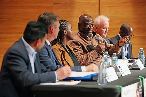 Brandon City Council Ward 2 candidate Buchi Onuke speaks during the first of two Brandon City Councillor candidate debates on Wednesday evening at Brandon University’s Lorne Watson Recital Hall. The first debate featured candidates from Ward 5 and Ward 2.
(Tim Smith/The Brandon Sun)