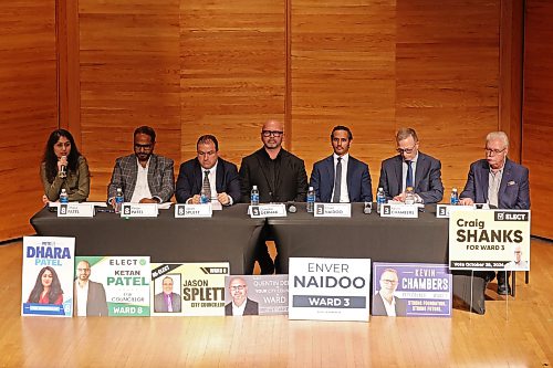 Brandon City Council Ward 3 and Ward 8 candidates take part in the second of two Brandon City Councillor candidate debates on Wednesday evening at Brandon University’s Lorne Watson Recital Hall. Two more councillor candidate debates, featuring the wards that weren’t featured last night, will take place next Wednesday, October 21.
(Tim Smith/The Brandon Sun)