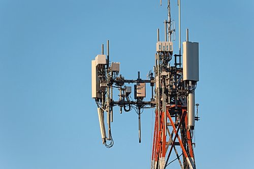 A small cell tower in downtown Brandon on a rooftop. (Connor McDowell/The Brandon Sun)