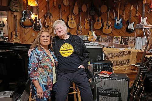 Manitoba music royalty Sue-On and Bill Hillman, surrounded by musical instruments, the many albums they released and other paraphernalia in the basement of their home in Brandon on Wednesday, October 14, 2026.
(Tim Smith/The Brandon Sun)