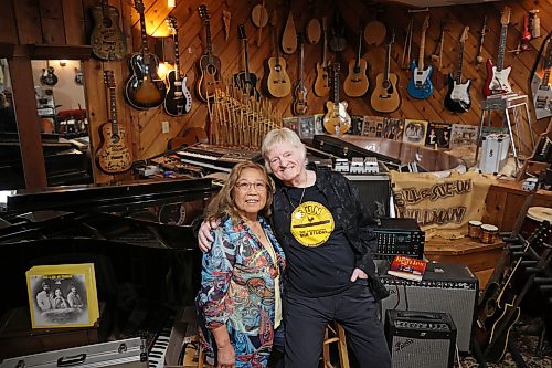 Manitoba music royalty Sue-On and Bill Hillman, surrounded by musical instruments, the many albums they released and other paraphernalia in the basement of their home in Brandon on Wednesday, October 14, 2026. 
(Tim Smith/The Brandon Sun)