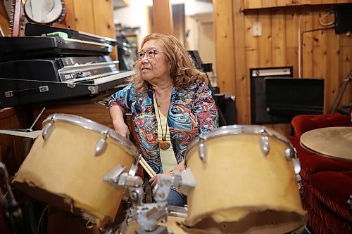 Sue-On Hillman with her drum kit in the basement of her home in Brandon on Wednesday, October 14, 2026. 
(Tim Smith/The Brandon Sun)