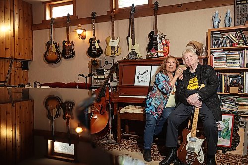 Manitoba music royalty Sue-On and Bill Hillman, surrounded by musical instruments, the many albums they released and other paraphernalia in the basement of their home in Brandon on Wednesday, October 14, 2026.
(Tim Smith/The Brandon Sun)