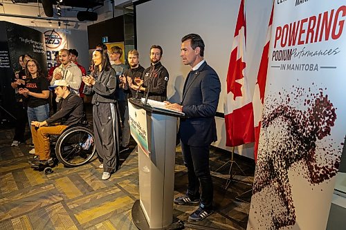 BROOK JONES/FREE PRESS
Gold medal Olympian and Federal Secretary of State for Sport Adam van Koeverden is pictured announcing new investment into Canadian Olympic and Paralympic athletes at the Canadian Sport Centre Manitoba in Winnipeg, Man., Thursday, Oct. 15, 2026.