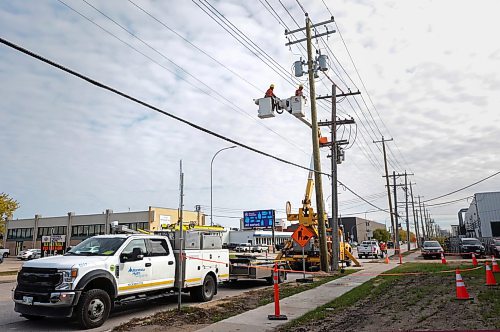 Ruth Bonneville / Free Press
local - hydro workers
Photo of Hydro workers working on Sargent Ave. near Allen Dyne Road. on overhead power line construction to renew substations, Friday.
Manitoba Hydro investing up to $1.2 billion to renew substations that will result in greater electrical system reliability and fewer outages.
Story: Manitoba Hydro is performing major upgrades in and around 41 electrical substations in Winnipeg, and one in Brandon, through a long-term infrastructure renewal program.
See story by Chris
OCT 16TH, 2026
