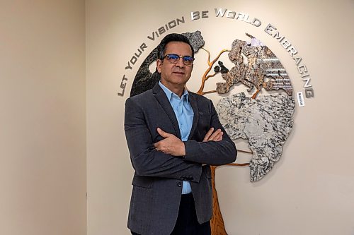 BROOK JONES/FREE PRESS
State Group President Payam Towfigh is pictured in front of a murual on the wall with the company's vision statement at the State Group in Winnipeg, Man., Thursday, Oct. 15, 2026. The State Group houses three distinct businesses all housed under one roof at 1390 Church Ave., which included: State Industries, a manufacturer of high-quality cast polyurethane products; StateMix, which provides industrial mixing and dispensing technologies and customized equipment for the cast urethane market; and StateCraft, a metal fabrication company specializing in architectural fabrication and fabricating art works.