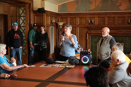 Former Brandon Mental Health Centre (BMHC) tour leaders Laura (with the microphone) and Doug Crookshanks talk with guided-tour participants in the centre’s former living room on Saturday afternoon. Photos: Abiola Odutola/The Brandon Sun