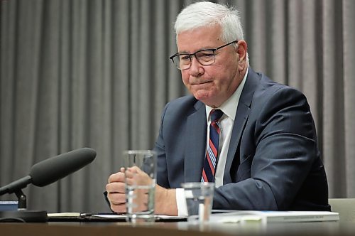 Ruth Bonneville / Free Press
Local Police HQ
Garth Smorang, commissioner of the Winnipeg Police Service Headquarters inquiry, answers questions from the media after presenting his findings of the inquiry at the Manitoba Legislative Building,
Contractor overcharged city more than $40M during police HQ construction, inquiry commissioner concludes in final report.
See story by Johanna
OCT 19TH, 2026
