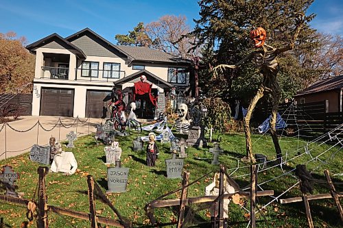 Spooky Halloween decorations fill a yard for The Haunt at Edwardson Manor at 539 Ross Avenue on a sunny Tuesday. The Haunt at Edwardson Manor is taking donations for the Brandon Humane Society.
(Tim Smith/The Brandon Sun)