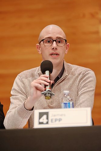 Ward 4 candidate James Epp answers a question from the panel about his choice not to actively run a campaign this election. (Matt Goerzen/The Brandon Sun)