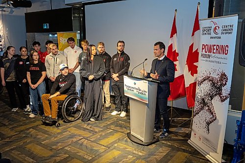 BROOK JONES/FREE PRESS
Gold medal Olympian and Federal Secretary of State for Sport Adam van Koeverden is pictured announcing new investment into Canadian Olympic and Paralympic athletes at the Canadian Sport Centre Manitoba in Winnipeg, Man., Thursday, Oct. 15, 2026.