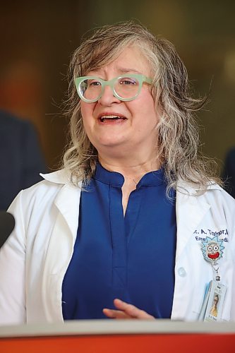 Dr. Arleigh Trainor, an emergency medicine physician and medical educator who works at BRHC, is one of 18 new doctors hired for the health region. She spoke during the province’s press conference on Thursday. (Matt Goerzen/The Brandon Sun)