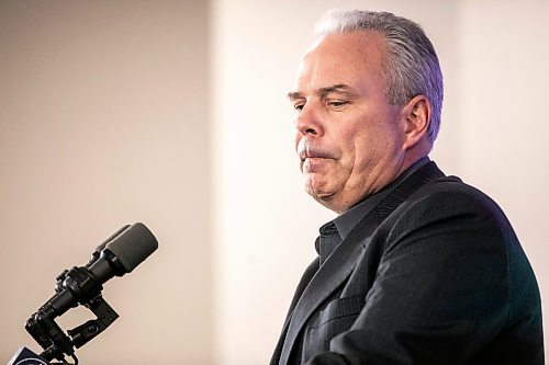 MIKAELA MACKENZIE / FREE PRESS
Kevin Cheveldayoff speaks to the media about the Hellebuyck trade on Friday, Oct. 23, 2026.
For Mike story.
Free Press 2026