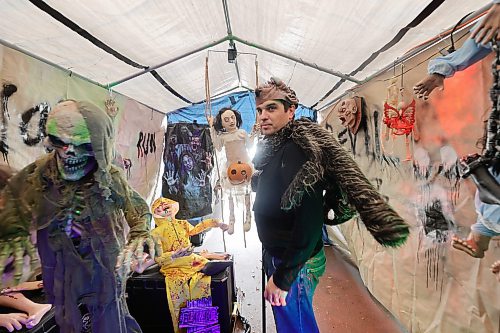 Mike Mitchell, a co-host of the Cedar Hollow haunted house, is seen in the house. The haunted house has grown again, for the fourth consecutive year. (Connor McDowell/The Brandon Sun)