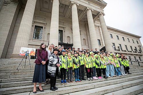 MIKAELA MACKENZIE / FREE PRESS
CAA school patrols celebrate the program’s 90th anniversary with a group photo at the Manitoba Legislative Building on Monday, Oct. 26, 2026.
Standup.
Free Press 2026