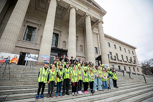 MIKAELA MACKENZIE / FREE PRESS
	

CAA school patrols celebrate the program’s 90th anniversary with a group photo at the Manitoba Legislative Building on Monday, Oct. 26, 2026.

Standup.
Free Press 2026