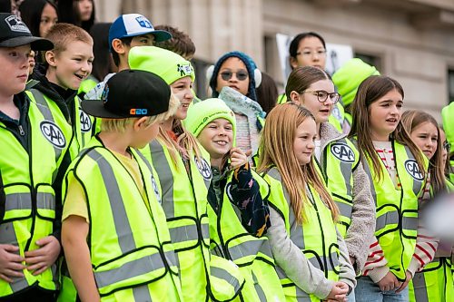 MIKAELA MACKENZIE / FREE PRESS
CAA school patrols celebrate the program’s 90th anniversary with a group photo at the Manitoba Legislative Building on Monday, Oct. 26, 2026.
Standup.
Free Press 2026