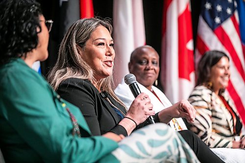 MIKAELA MACKENZIE / FREE PRESS
	

Michelle Cameron speaks during a panel discussion at the World Indigenous Business Forum at the RBC Convention Centre on Tuesday, Oct. 27, 2026.

For Aaron story.
Free Press 2026