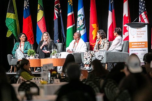 MIKAELA MACKENZIE / FREE PRESS
	

Alejandra Jlvez Oyarzn (left), Michelle Cameron, Nicola Shirley-Phillips, Kristal Kinsela and moderator Rachel Petero do a panel discussion at the World Indigenous Business Forum at the RBC Convention Centre on Tuesday, Oct. 27, 2026.

For Aaron story.
Free Press 2026