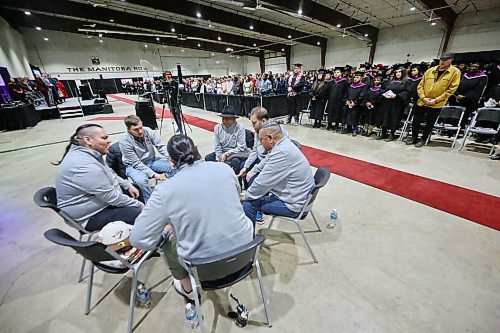 The Ogichitah Nation drum group sings an honour song as part of the graduation ceremony. (Matt Goerzen/The Brandon Sun)