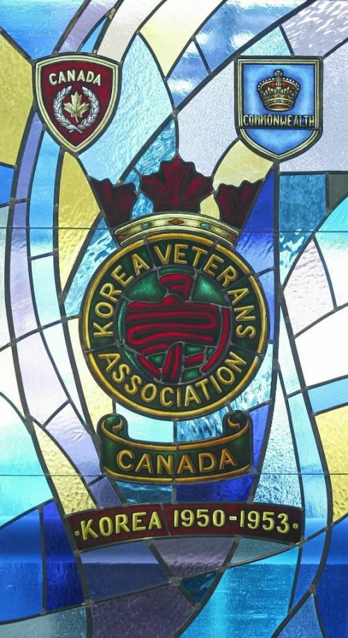 Marc Gallant/Winnipeg Free Press. Local- Korea Veterans Association stained glass window at Deer Lodge Centre. Dedication with Minister of Veterans Affairs Dr. Rey Pagtakhan. March 12, 2003.