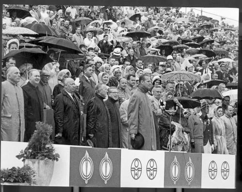 Winnipeg, July 23, 1967. This is a file shot of England's Prince Philip in attendance for the opening ceremonies of the 1967 Pan American Games in rainy Winnipeg. Winnipeg Free Press file photo.