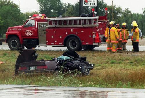 John Lyons/ Winnipeg Free Press Letellier, Manitoba- 3 people died in this traffic acceident on Hyw 75 at Letellier Manitoba friday morning- John Lyons/ Winnipeg Free Press
